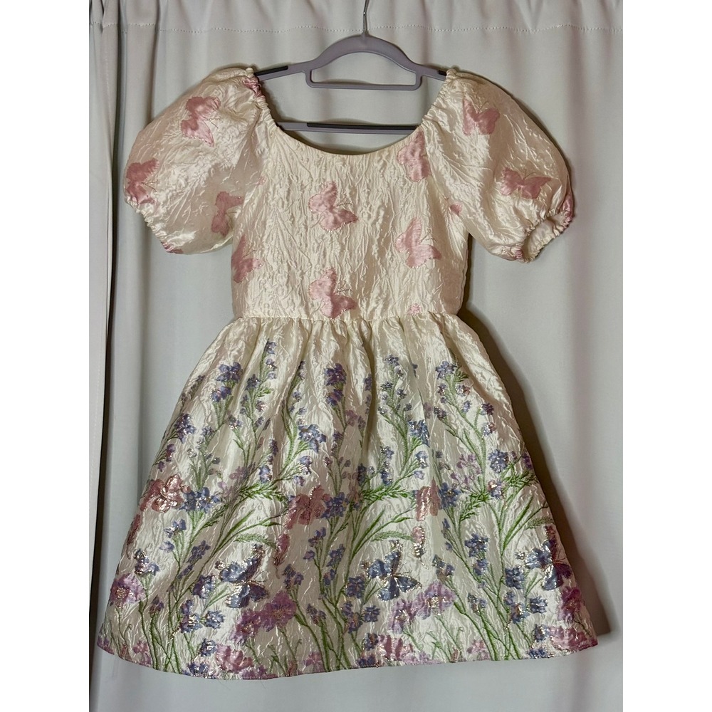 Rare Editions Girls Garden Floral Fairy Jacquard Puff Sleeve Party Dress Size 12